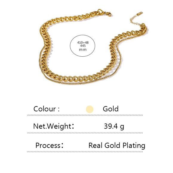 New 18K Gold Plated Link Chain Double Layer Necklace 9c - Picture 8 of 8